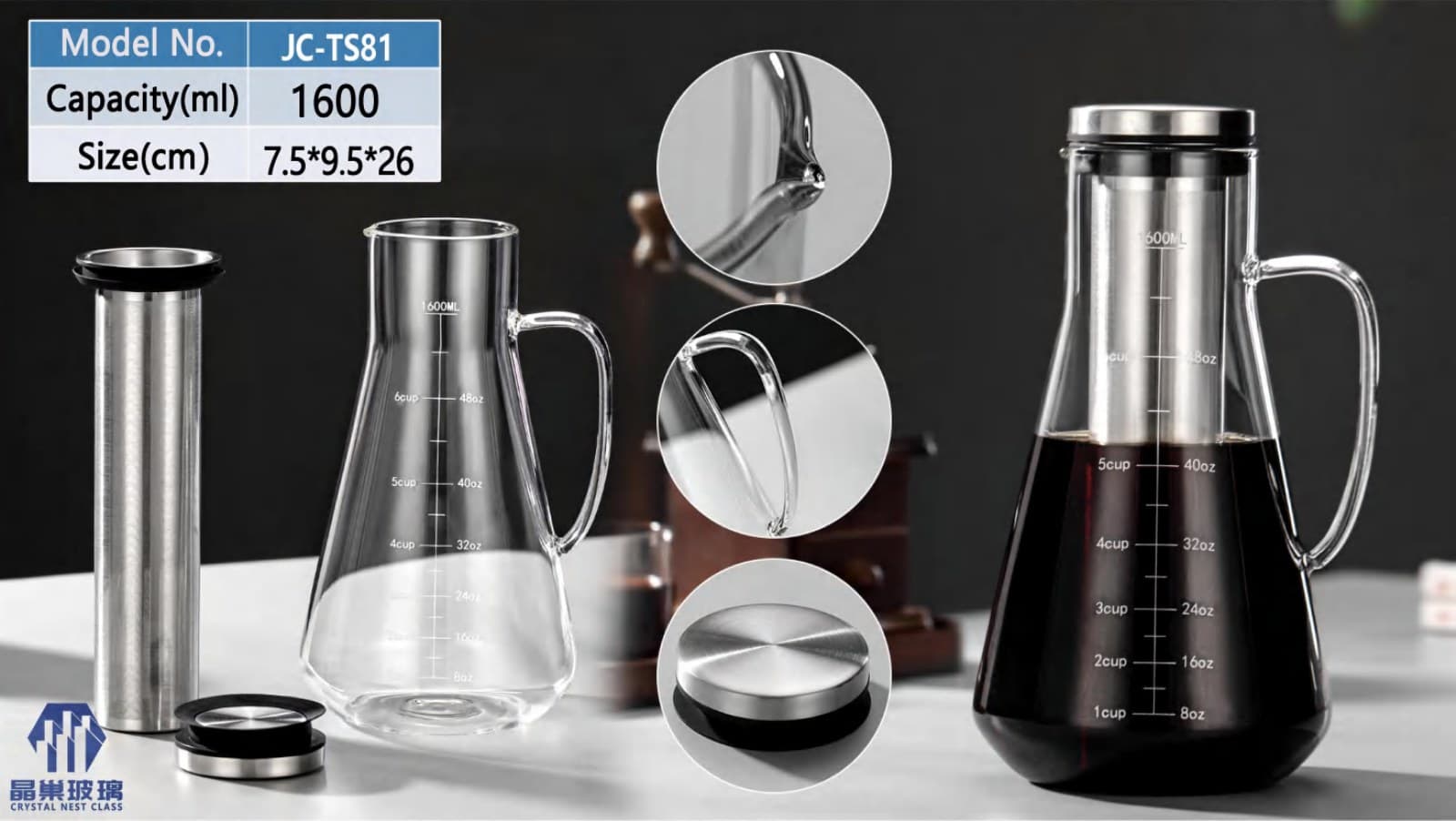 JC-TS81 Stainless Lid Glass Water Pitcher